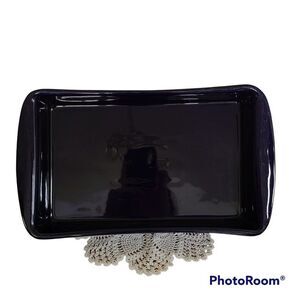 Vintage Ceramic Pottery ~13x9 Baking Dish Handmade Cobalt Blue Glazed Baking Pan